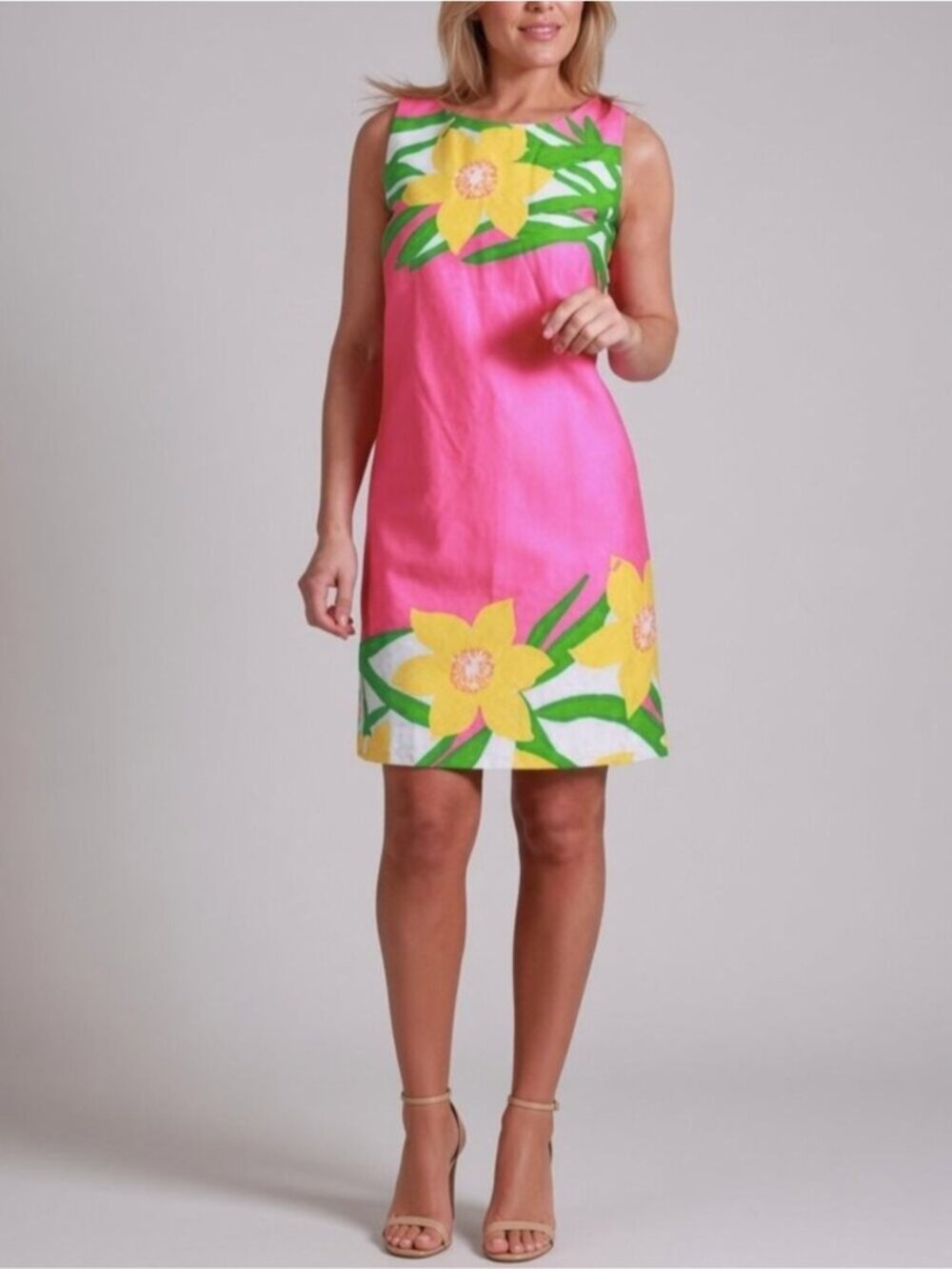 LILLY PULITZER Floral Shift Dress In Pink Dancing Daffodils Size 10